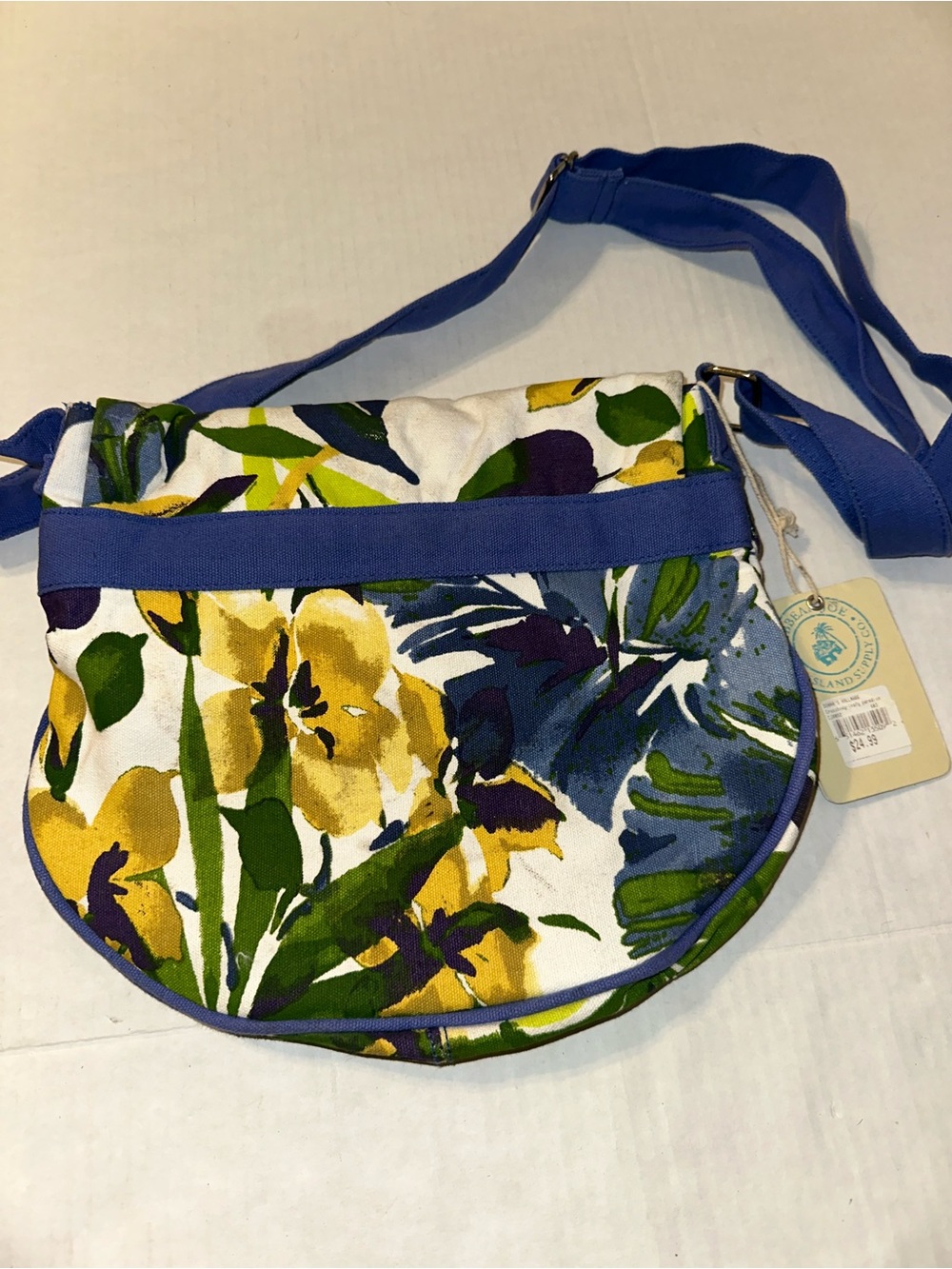Caribbean Joe Crossbody Bag Blue Yellow Tropical Palm Print Canvas Shoulder Bag - Picture 6 of 6